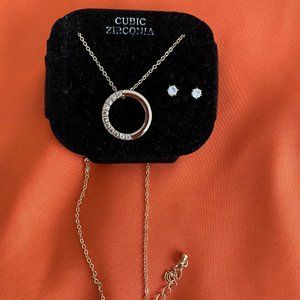 NWOT Cubic Zirconia set of Stud Earrings and a Beautiful Necklace
